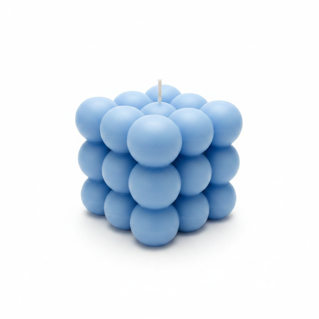 Blue Cube Bobble Candle on White Background