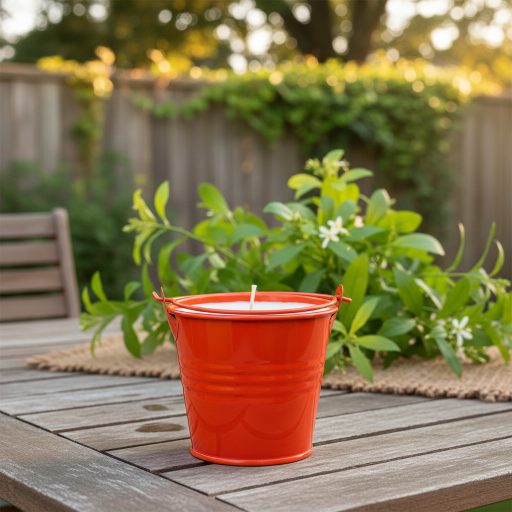 Citronella Bucket Candle in outdoor setting