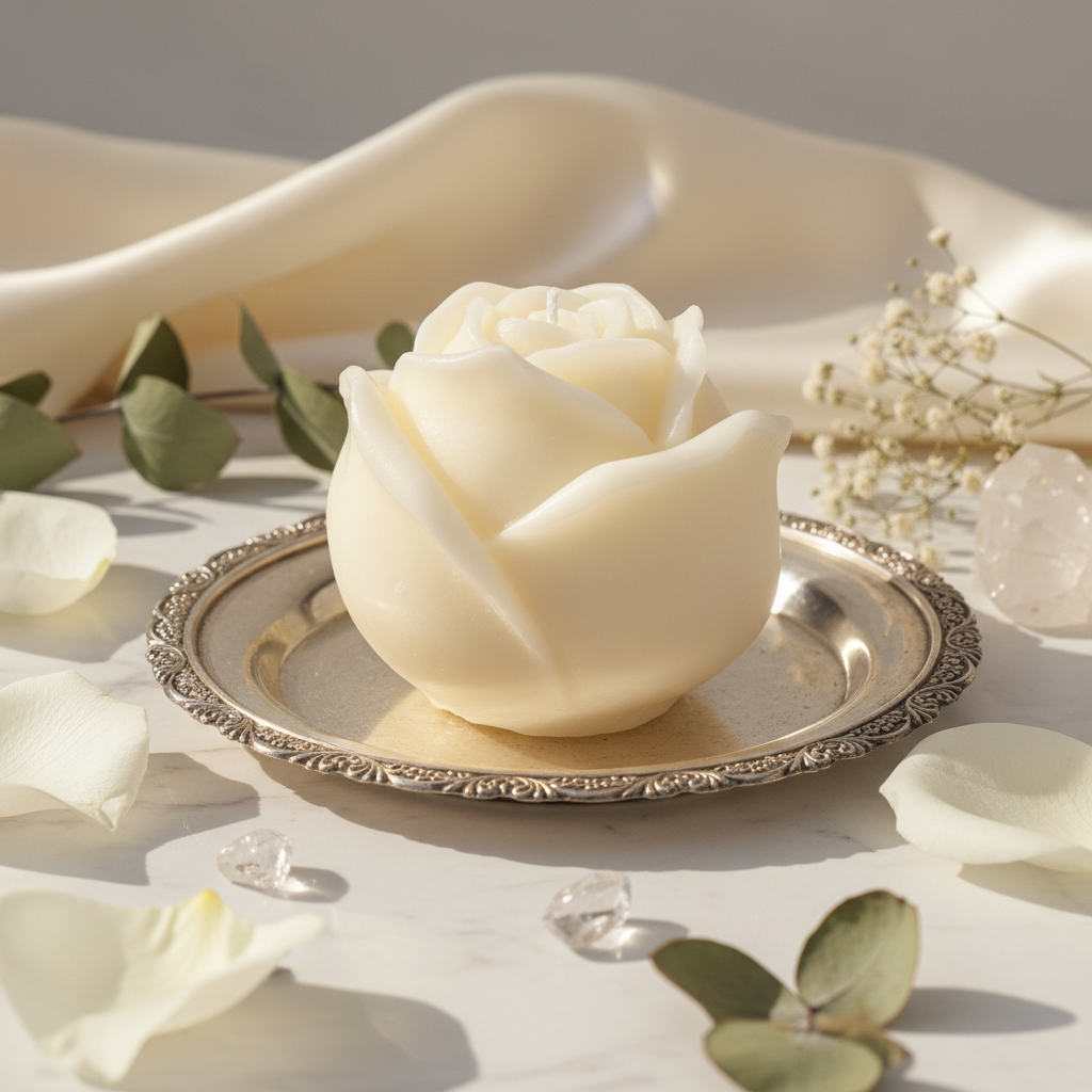 Large Rose Candle in white
