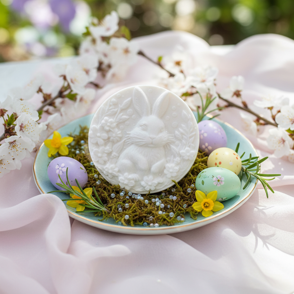 Round Easter Bunny Soap in spring setting